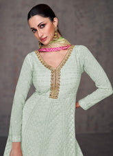 Have Eyes for Embroidered Gown in Light Pista